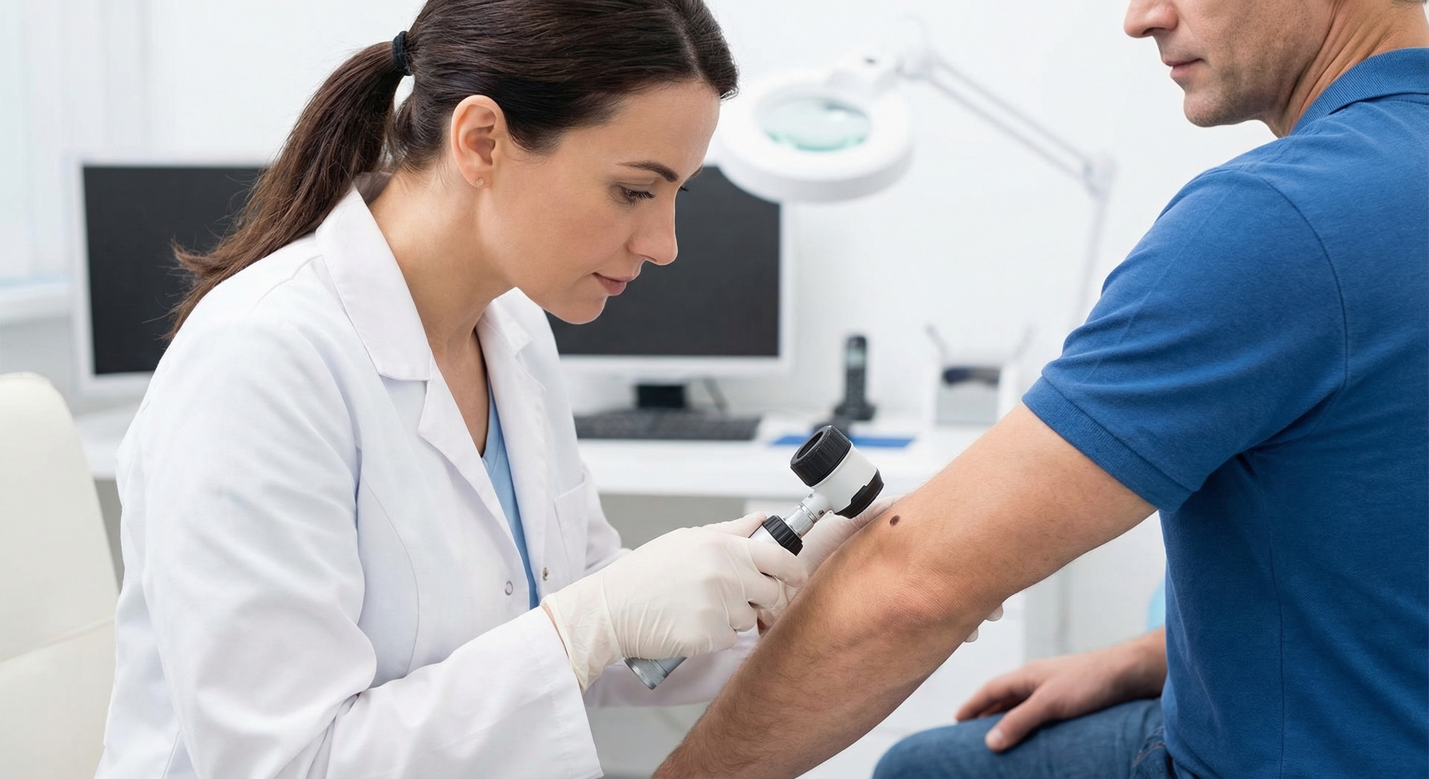 Dermatologist examining skin
